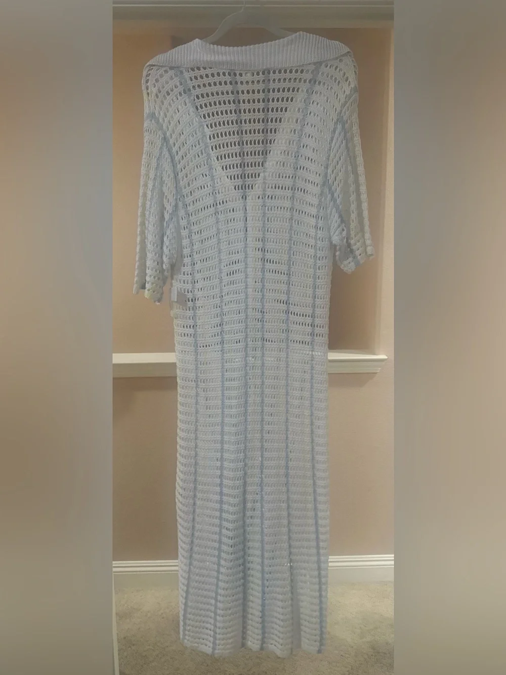 New Women’s Long Knit‎ Crochet Cardigan Coverup White Blue Yellow Boho Beach L.